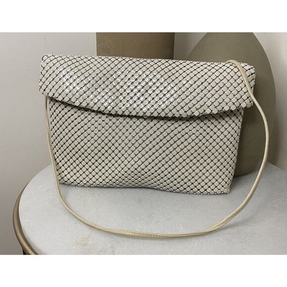VTG 70s 80s Cream Whiting & Davis Chain Metal Mesh Clutch / Shoulder Bag Purse - Picture 2 of 14